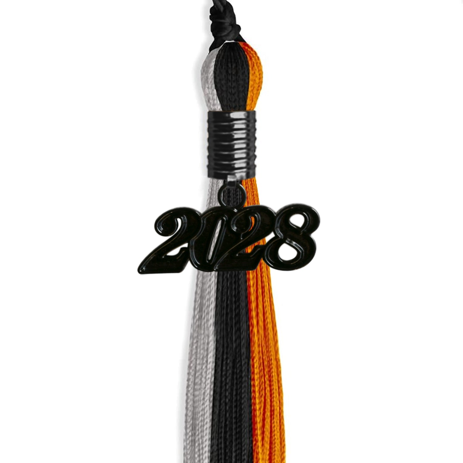 Black/Orange/Grey Graduation Tassel with Black Bling Charm by Wholesale Grad Supply