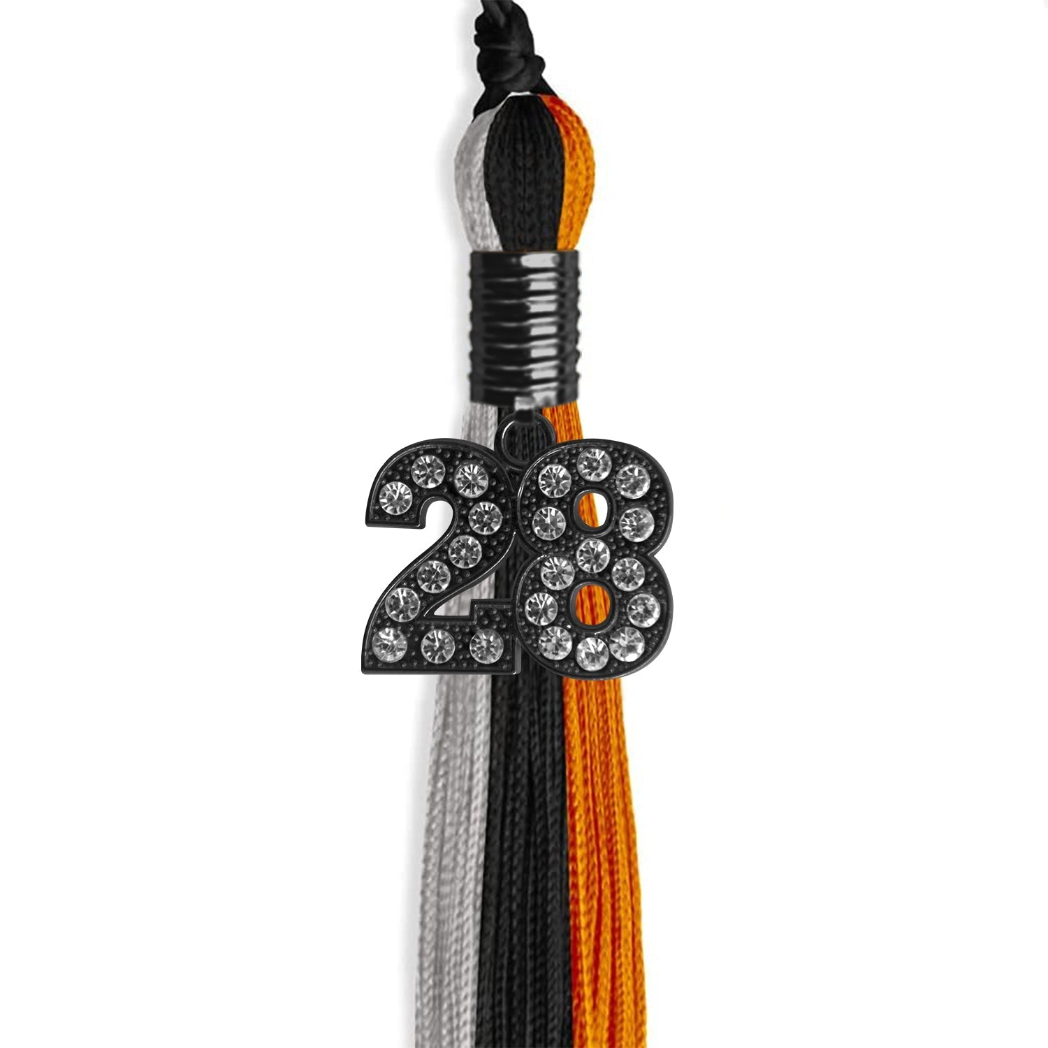 Black/Orange/Grey Graduation Tassel with Black Bling Charm by Wholesale Grad Supply