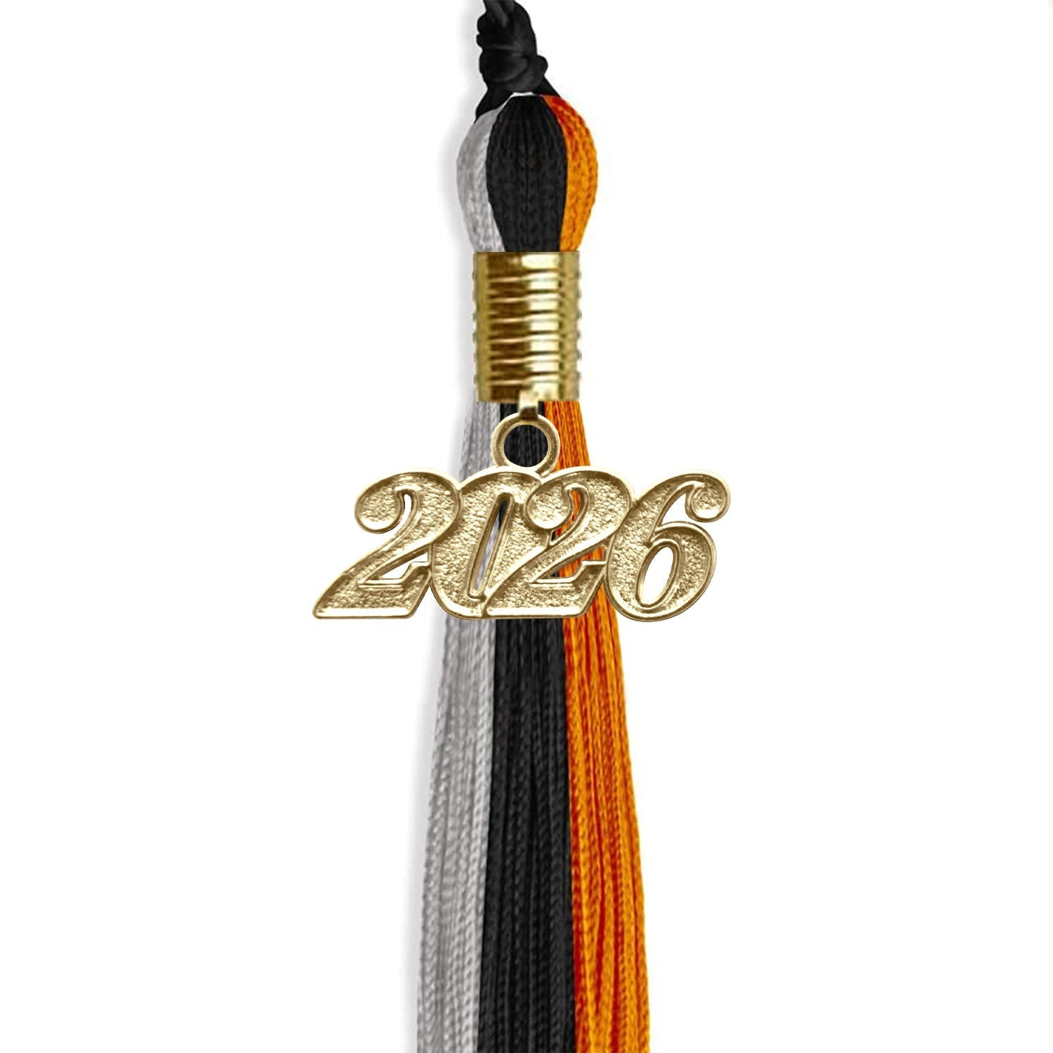 Black/Orange/Grey Graduation Tassel with Gold Bling Charm by Wholesale Grad Supply