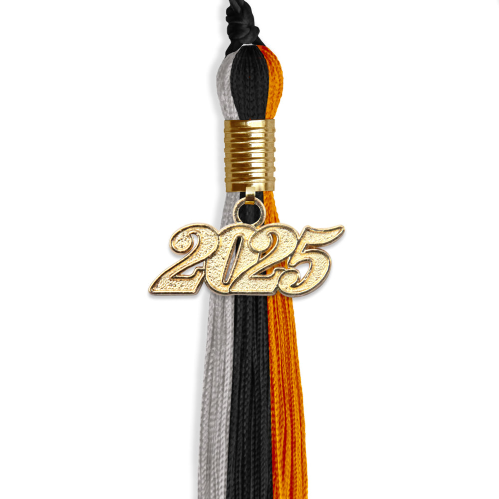 Black/Orange/Grey Graduation Tassel with Gold Bling Charm by Wholesale Grad Supply