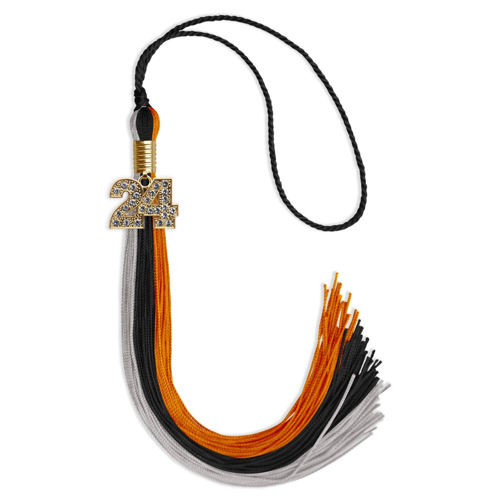 Black/Orange/Grey Graduation Tassel with Gold Bling Charm by Wholesale Grad Supply