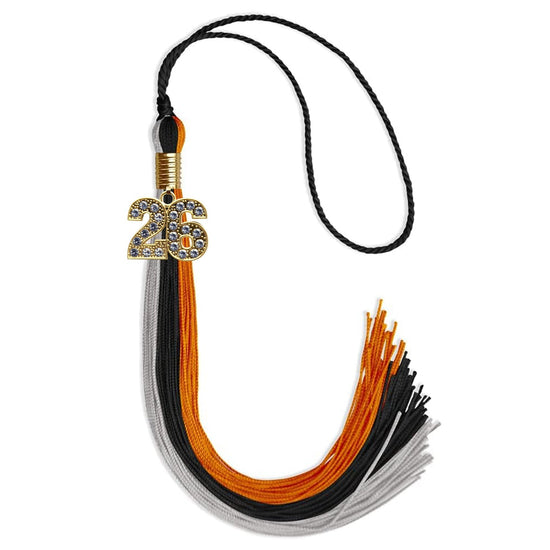 Black/Orange/Grey Graduation Tassel with Gold Bling Charm by Wholesale Grad Supply