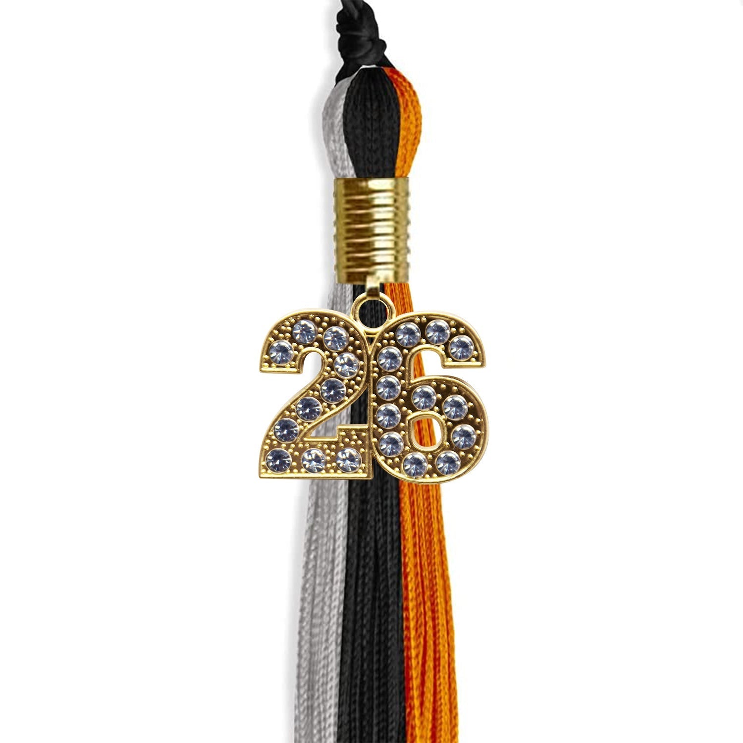Black/Orange/Grey Graduation Tassel with Gold Bling Charm by Wholesale Grad Supply