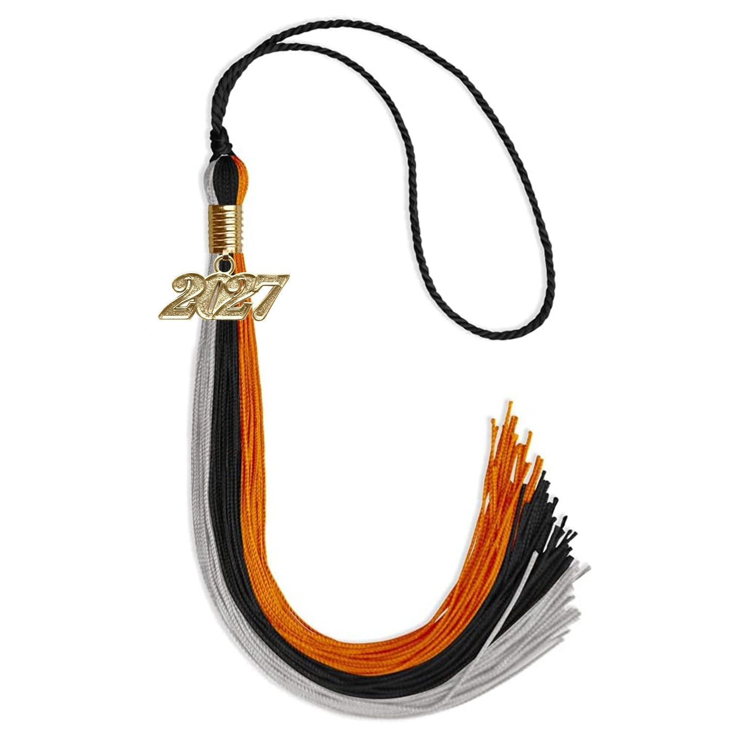 Black/Orange/Grey Graduation Tassel with Gold Bling Charm by Wholesale Grad Supply