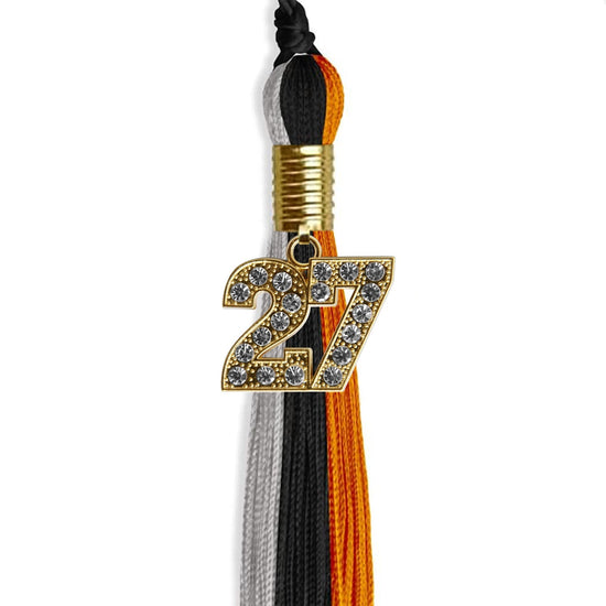 Black/Orange/Grey Graduation Tassel with Gold Bling Charm by Wholesale Grad Supply