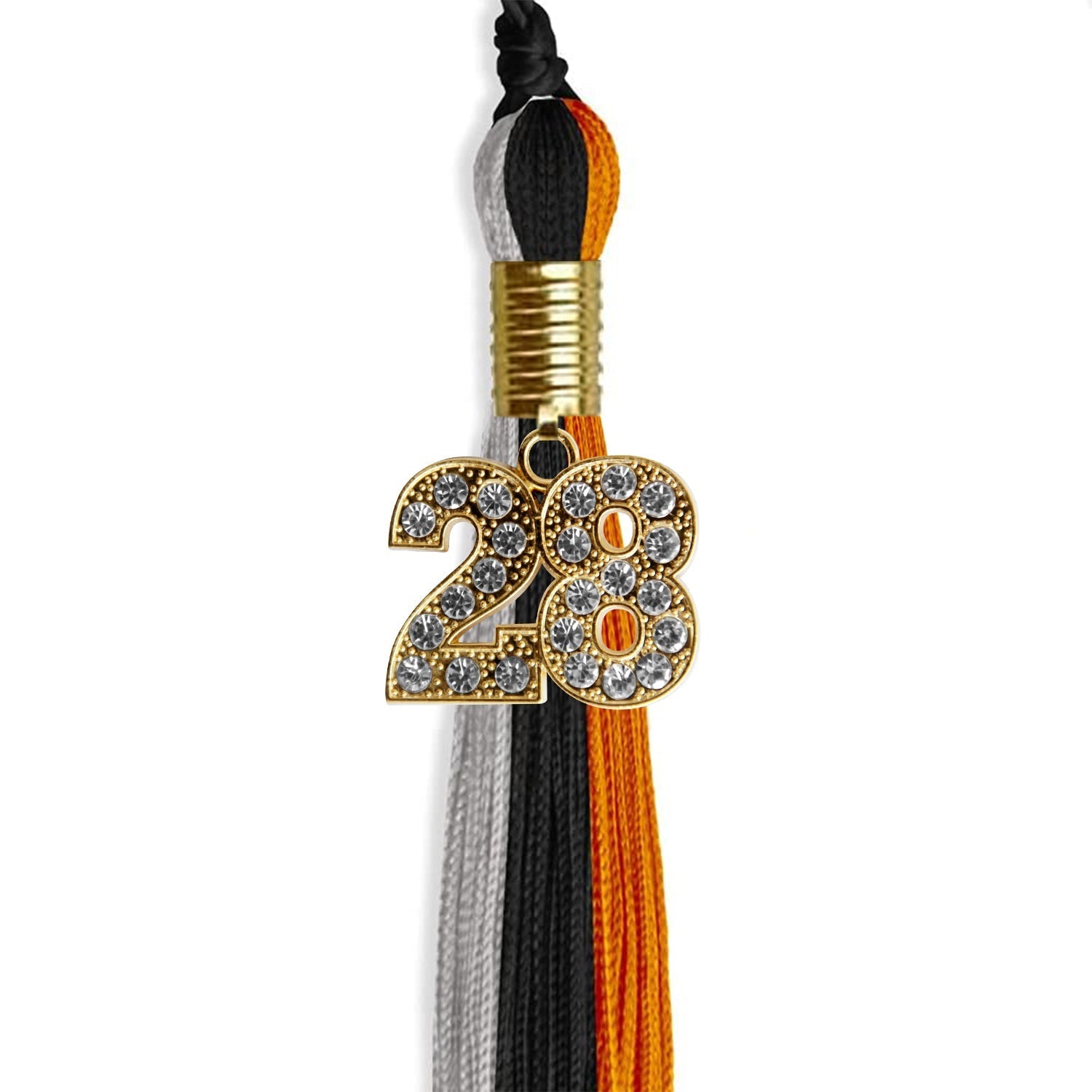 Black/Orange/Grey Graduation Tassel with Gold Bling Charm by Wholesale Grad Supply