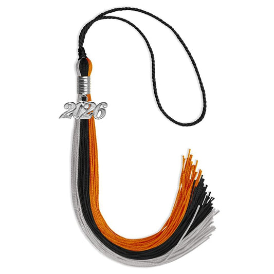 Black/Orange/Grey Graduation Tassel with Silver Bling Charm by Wholesale Grad Supply