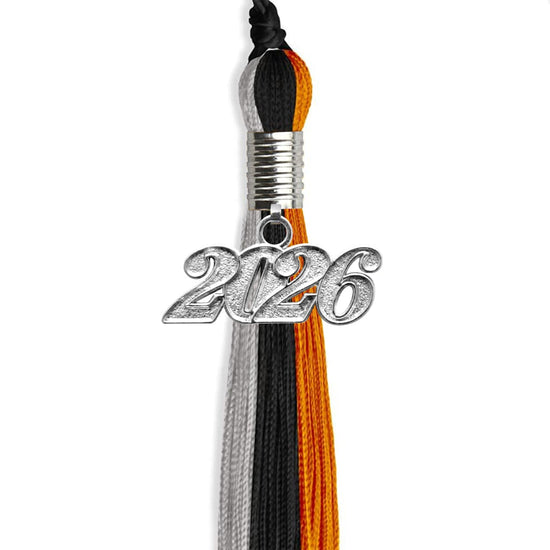 Black/Orange/Grey Graduation Tassel with Silver Bling Charm by Wholesale Grad Supply