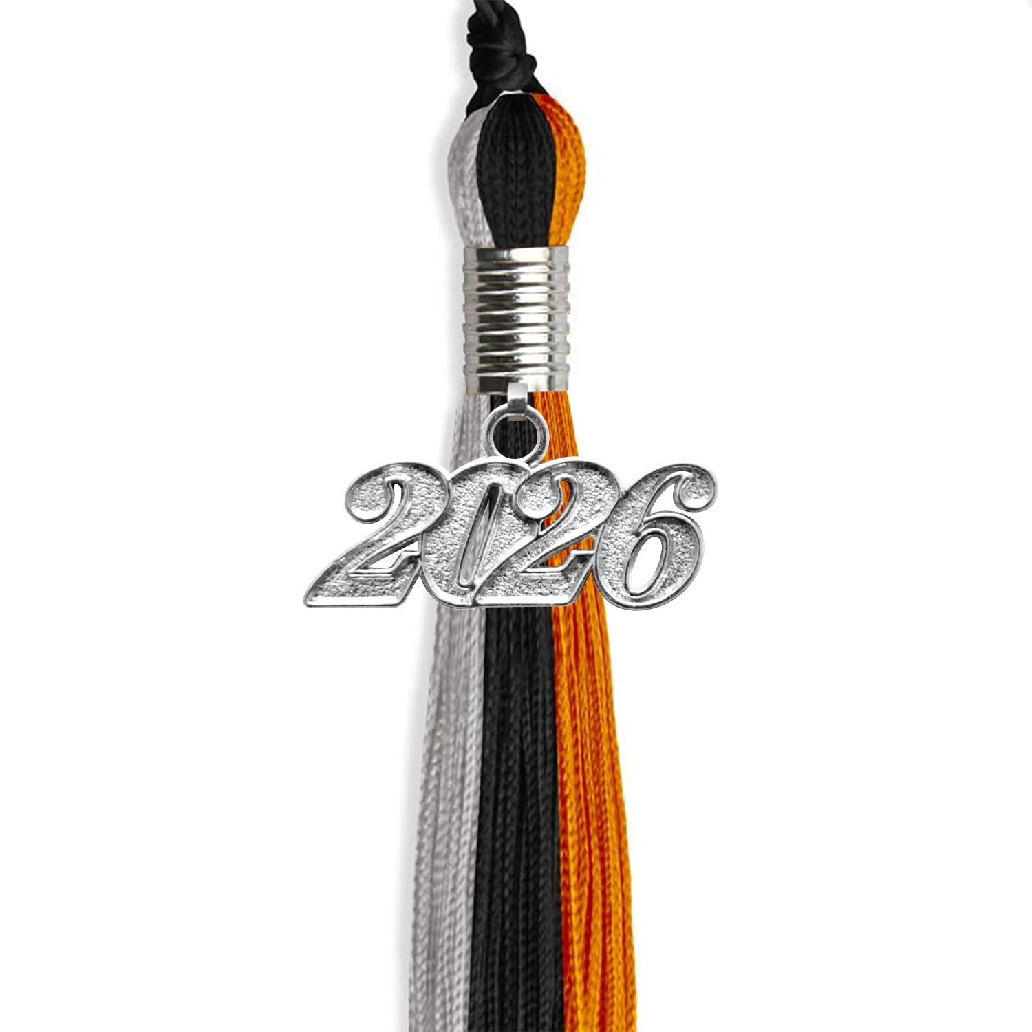 Black/Orange/Grey Graduation Tassel with Silver Bling Charm by Wholesale Grad Supply