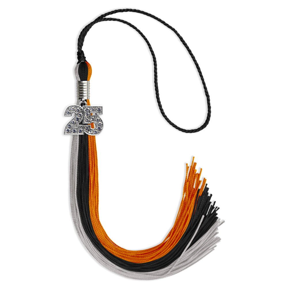 Black/Orange/Grey Graduation Tassel with Silver Bling Charm by Wholesale Grad Supply