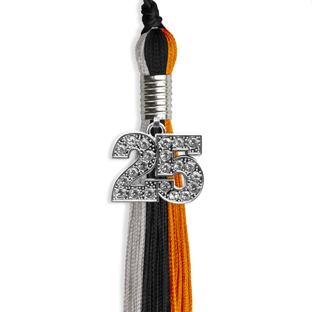 Black/Orange/Grey Graduation Tassel with Silver Bling Charm by Wholesale Grad Supply