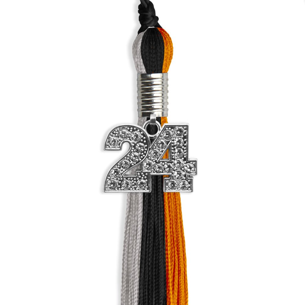 Black/Orange/Grey Graduation Tassel with Silver Bling Charm by Wholesale Grad Supply
