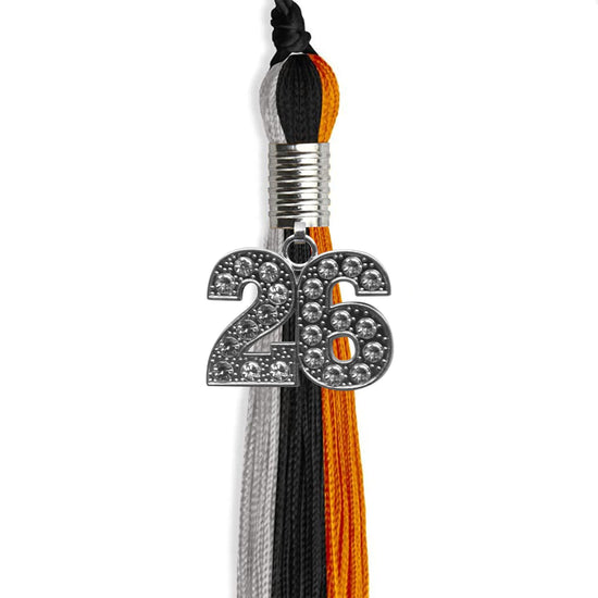 Black/Orange/Grey Graduation Tassel with Silver Bling Charm by Wholesale Grad Supply