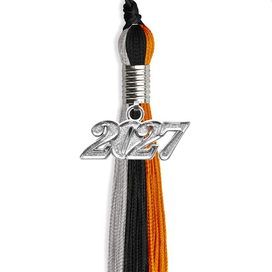 Black/Orange/Grey Graduation Tassel with Silver Bling Charm by Wholesale Grad Supply