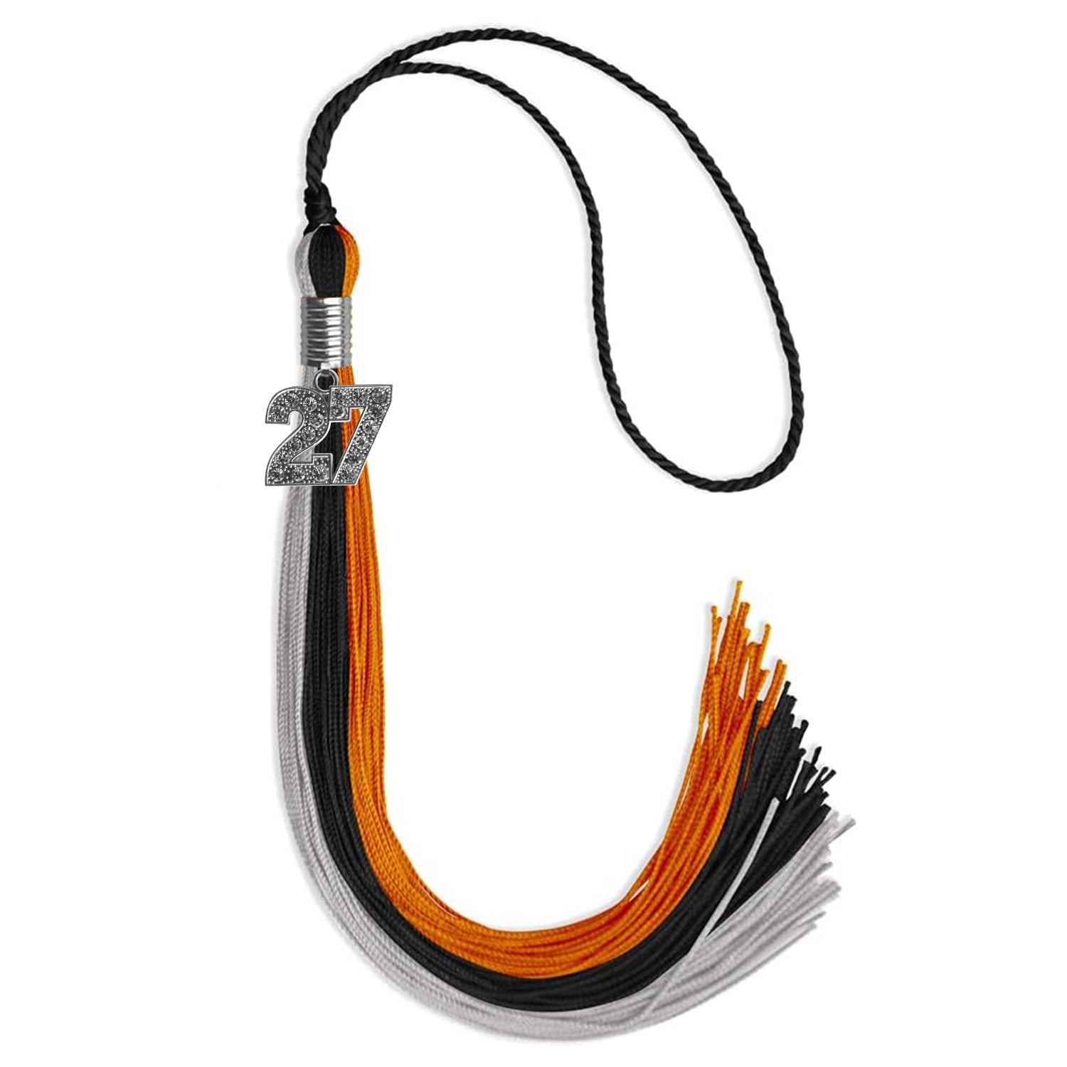 Black/Orange/Grey Graduation Tassel with Silver Bling Charm by Wholesale Grad Supply