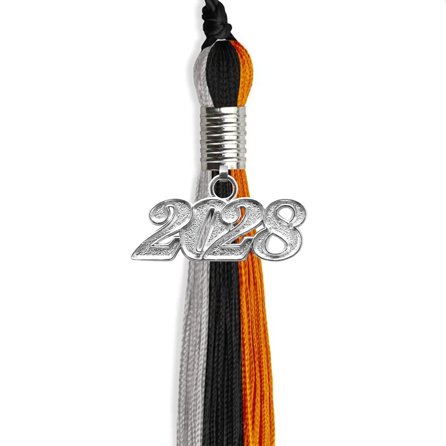 Black/Orange/Grey Graduation Tassel with Silver Bling Charm by Wholesale Grad Supply