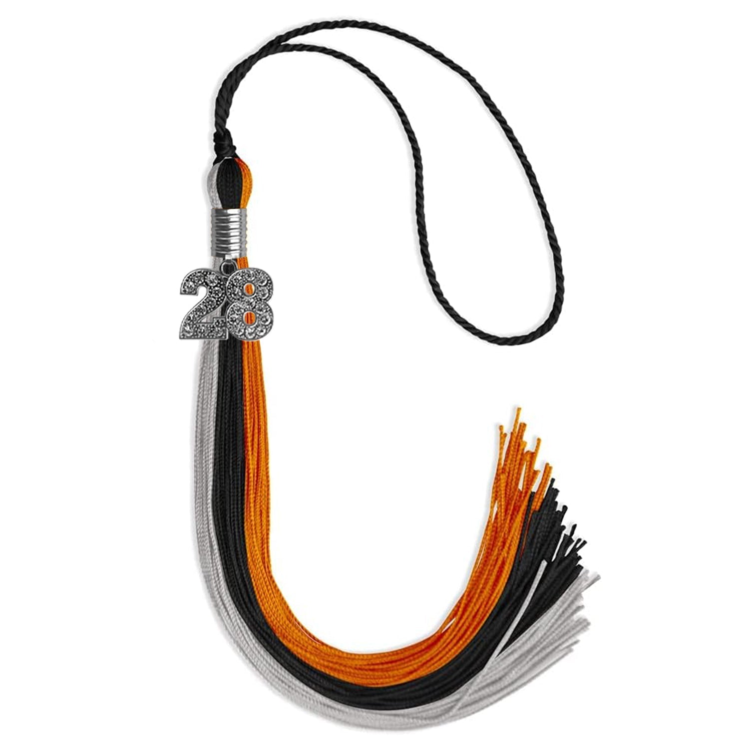 Black/Orange/Grey Graduation Tassel with Silver Bling Charm by Wholesale Grad Supply