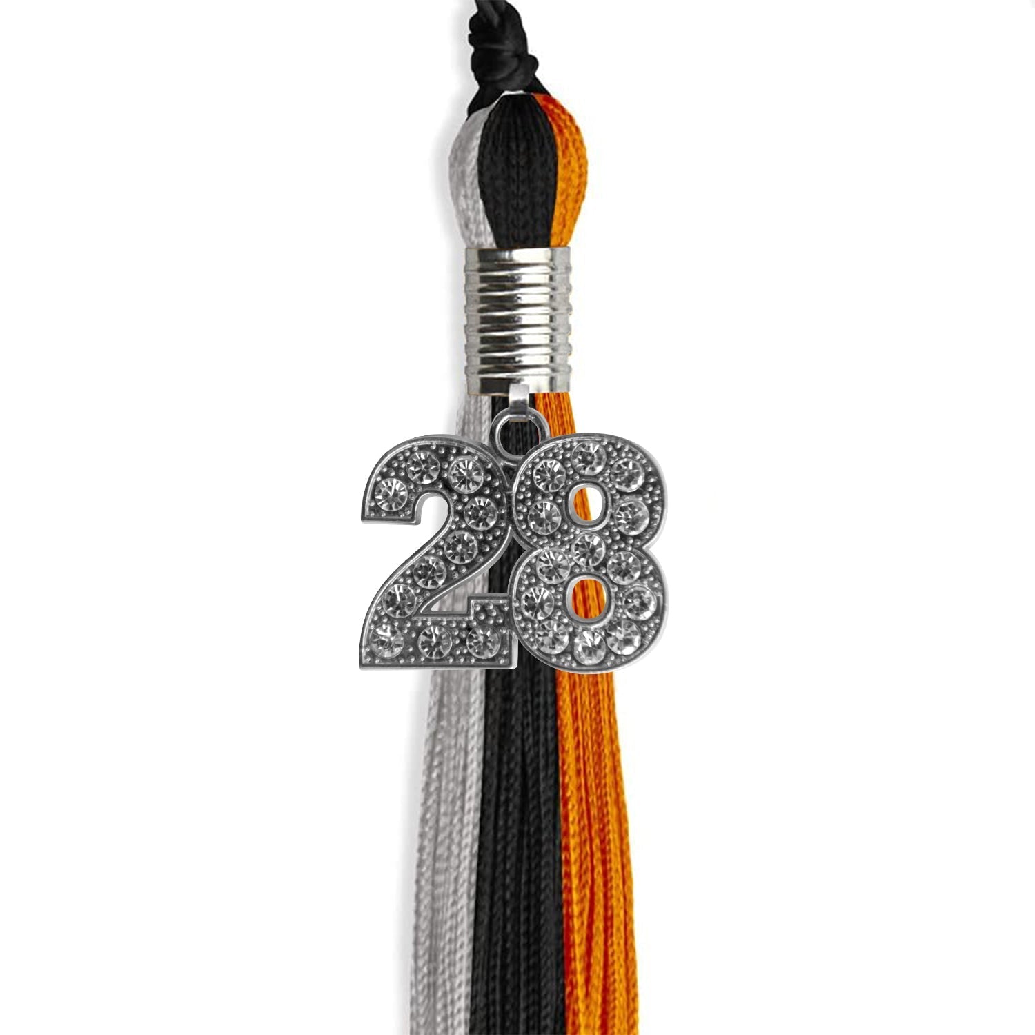 Black/Orange/Grey Graduation Tassel with Silver Bling Charm by Wholesale Grad Supply
