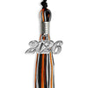 Black/Orange/Silver Mixed Color Graduation Tassel with Silver Bling Charm by Wholesale Grad Supply