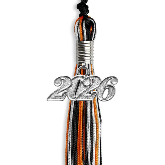 Black/Orange/Silver Mixed Color Graduation Tassel with Silver Bling Charm by Wholesale Grad Supply