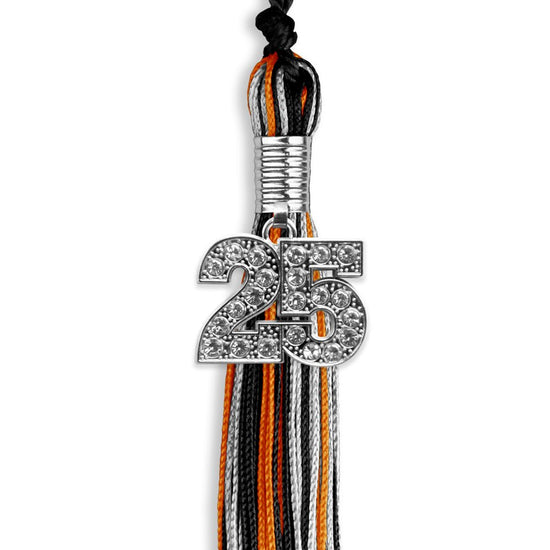 Black/Orange/Silver Mixed Color Graduation Tassel with Silver Bling Charm by Wholesale Grad Supply
