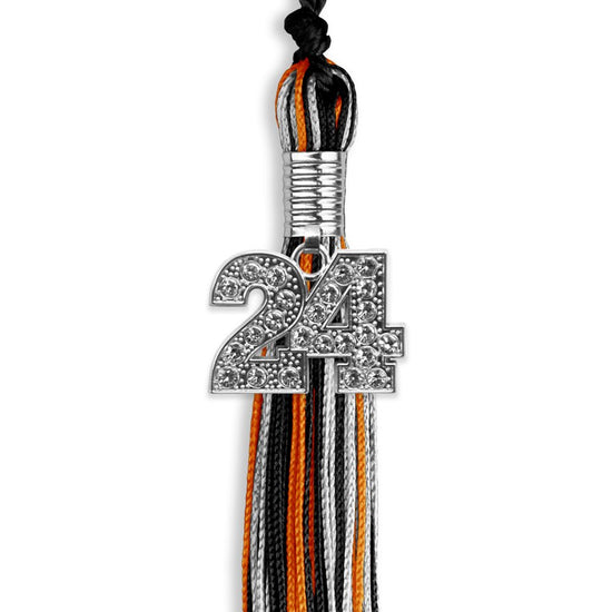 Black/Orange/Silver Mixed Color Graduation Tassel with Silver Bling Charm by Wholesale Grad Supply
