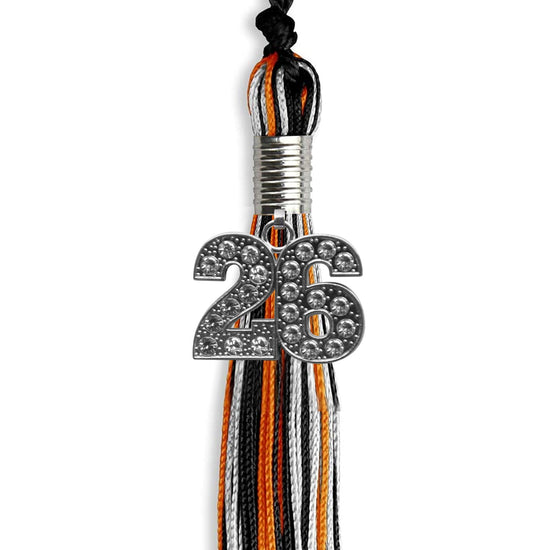 Black/Orange/Silver Mixed Color Graduation Tassel with Silver Bling Charm by Wholesale Grad Supply