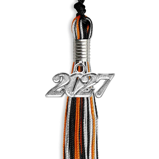 Black/Orange/Silver Mixed Color Graduation Tassel with Silver Bling Charm by Wholesale Grad Supply