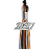 Black/Orange/Silver Mixed Color Graduation Tassel with Silver Bling Charm by Wholesale Grad Supply