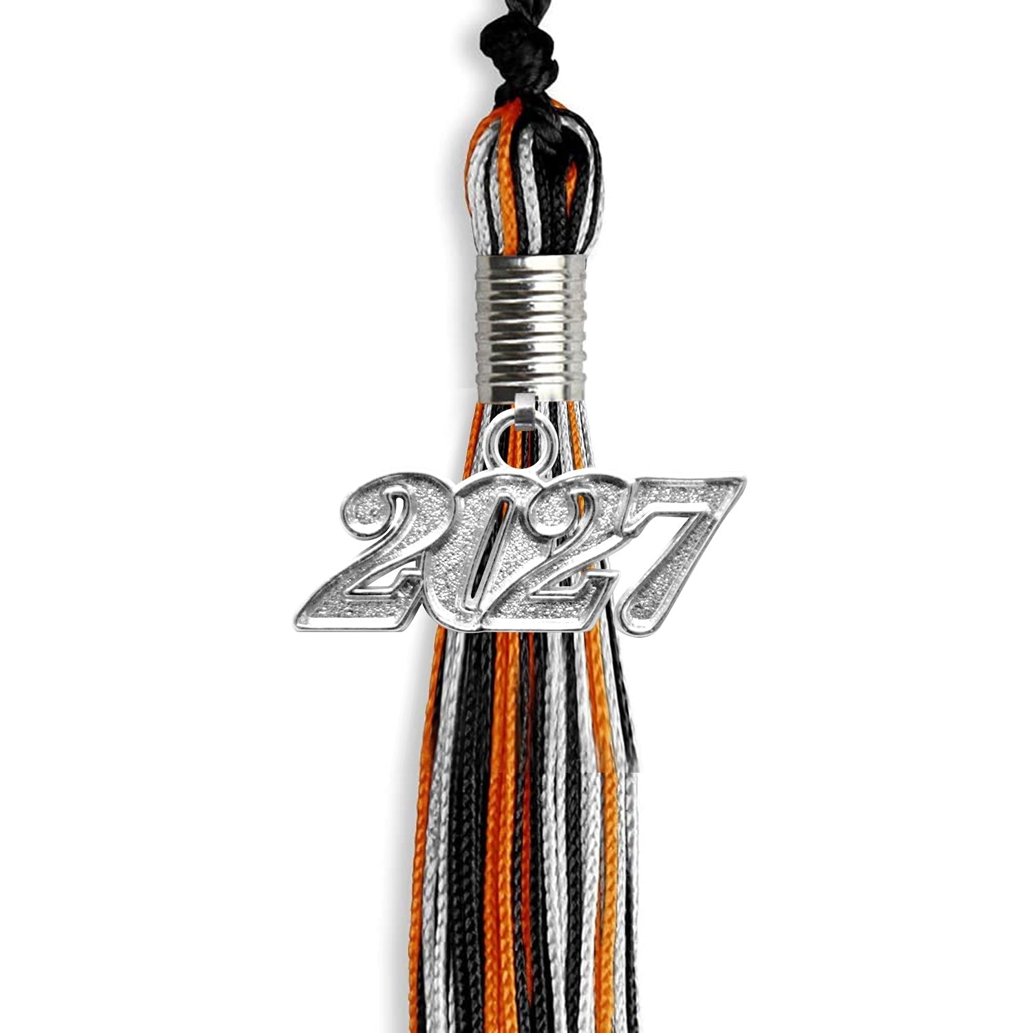 Black/Orange/Silver Mixed Color Graduation Tassel with Silver Bling Charm by Wholesale Grad Supply