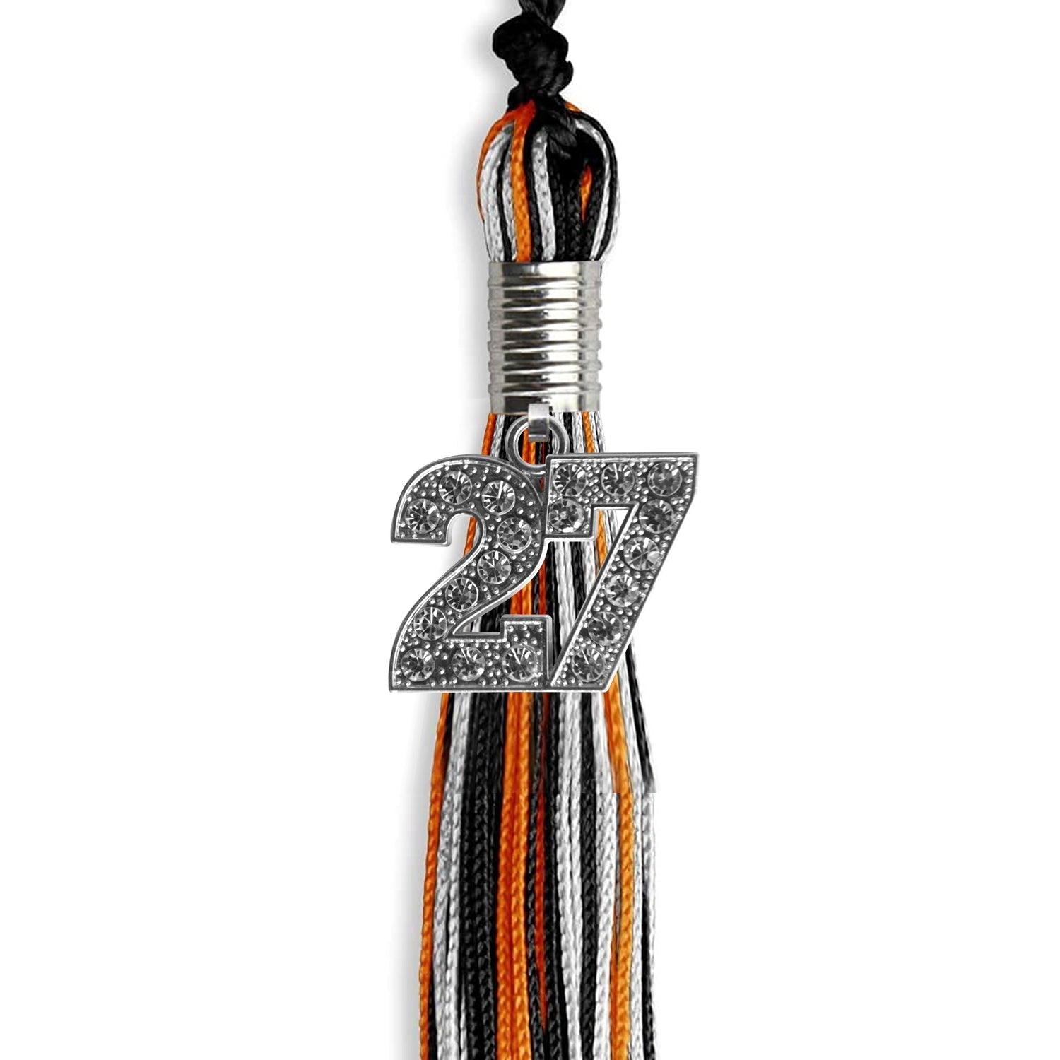 Black/Orange/Silver Mixed Color Graduation Tassel with Silver Bling Charm by Wholesale Grad Supply
