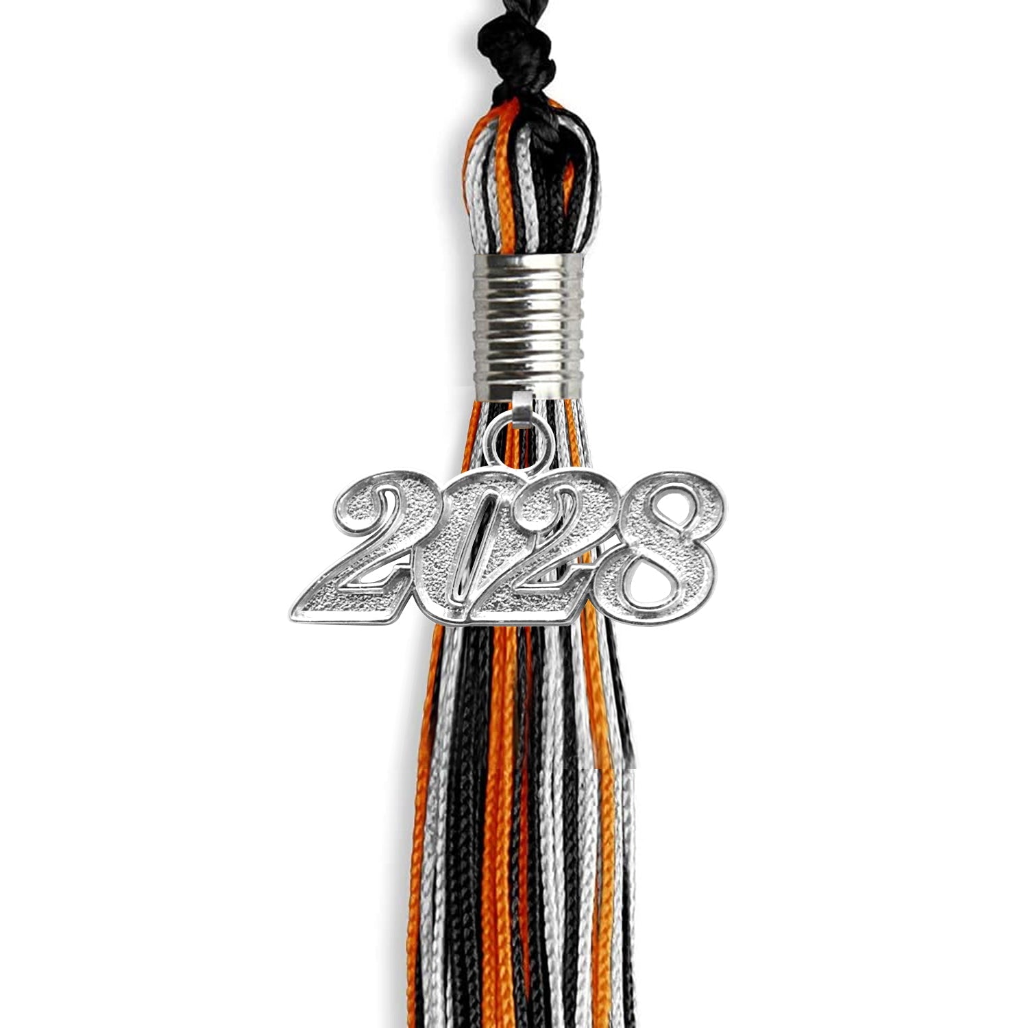 Black/Orange/Silver Mixed Color Graduation Tassel with Silver Bling Charm by Wholesale Grad Supply