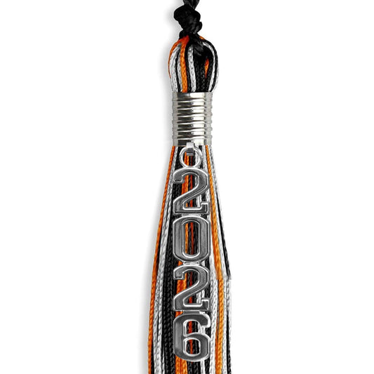 Black/Orange/Silver Mixed Color Graduation Tassel with Silver Stacked Date Drop by Wholesale Grad Supply