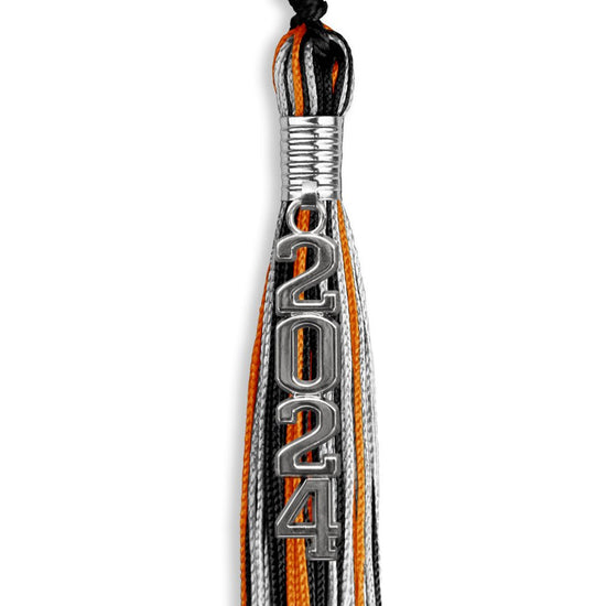 Black/Orange/Silver Mixed Color Graduation Tassel with Silver Stacked Date Drop by Wholesale Grad Supply