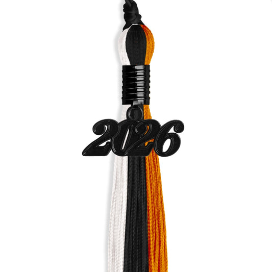 Black/Orange/White Graduation Tassel with Black Bling Charm by Wholesale Grad Supply