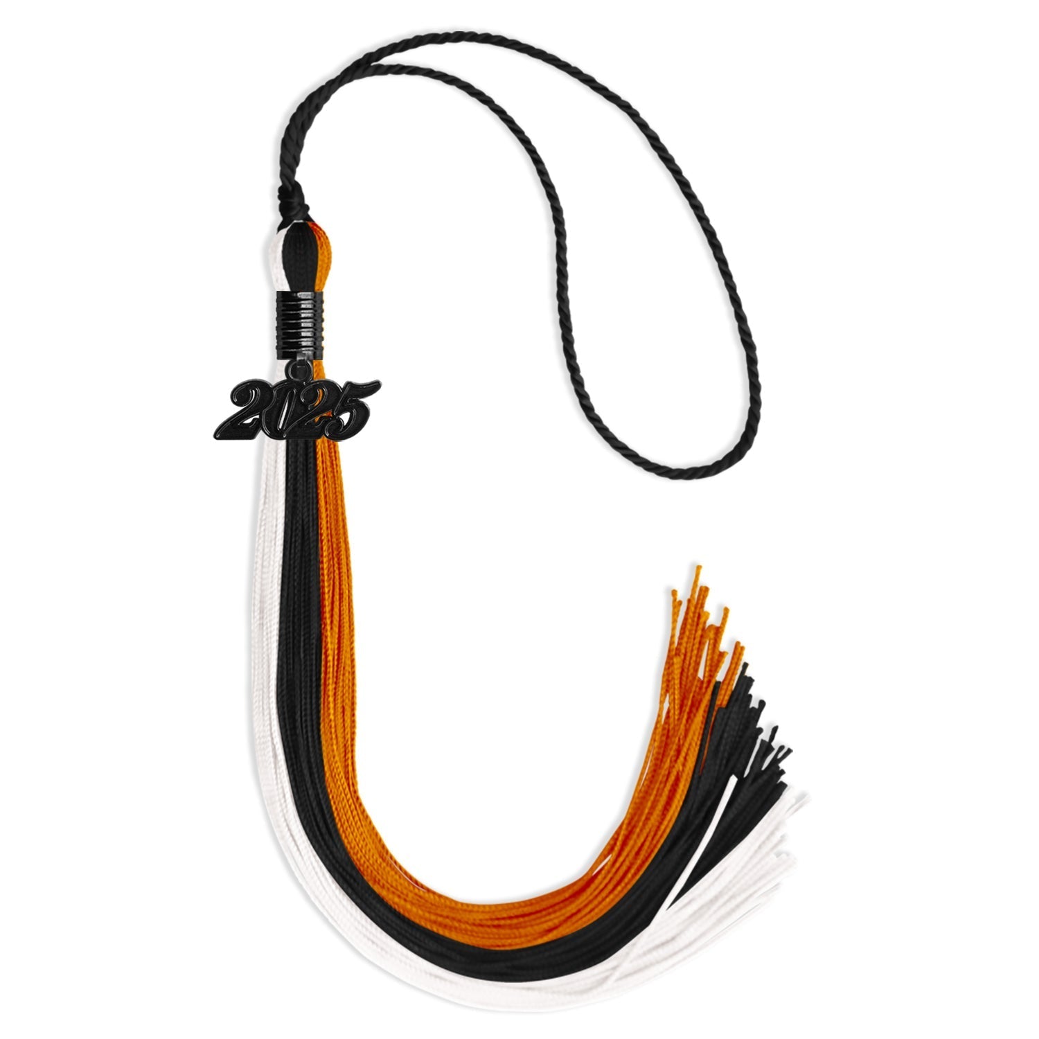 Black/Orange/White Graduation Tassel with Black Bling Charm by Wholesale Grad Supply