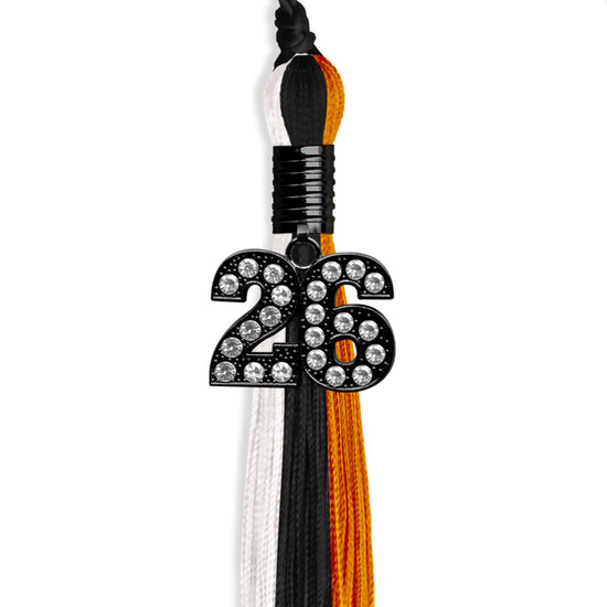 Black/Orange/White Graduation Tassel with Black Bling Charm by Wholesale Grad Supply