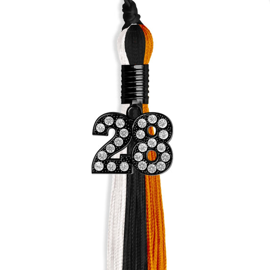 Black/Orange/White Graduation Tassel with Black Bling Charm by Wholesale Grad Supply