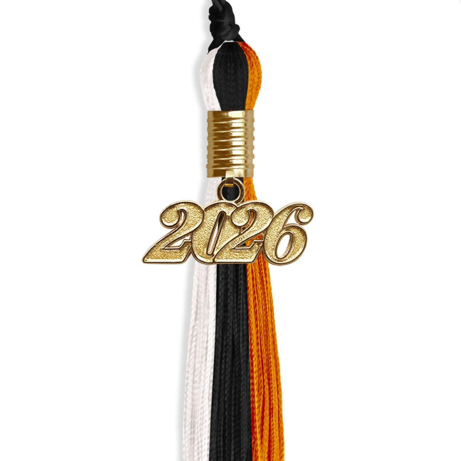 Black/Orange/White Graduation Tassel with Gold Bling Charm by Wholesale Grad Supply