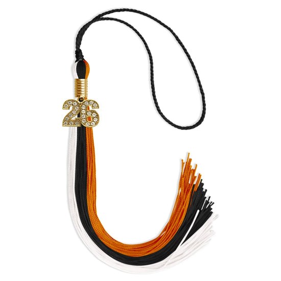 Black/Orange/White Graduation Tassel with Gold Bling Charm by Wholesale Grad Supply