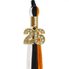 Black/Orange/White Graduation Tassel with Gold Bling Charm by Wholesale Grad Supply