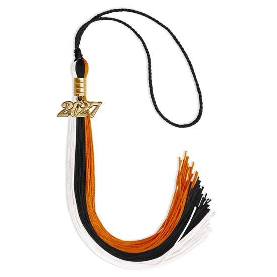 Black/Orange/White Graduation Tassel with Gold Bling Charm by Wholesale Grad Supply