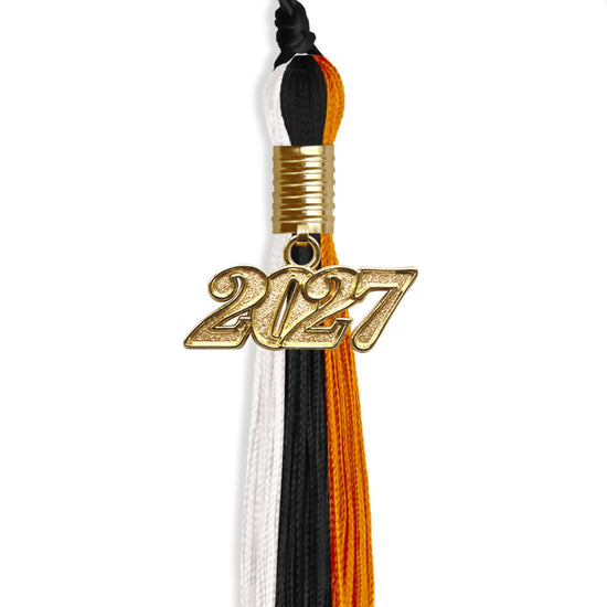 Black/Orange/White Graduation Tassel with Gold Bling Charm by Wholesale Grad Supply