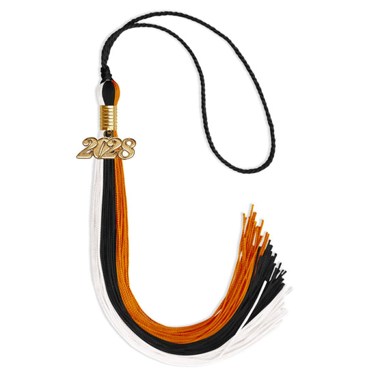 Black/Orange/White Graduation Tassel with Gold Bling Charm by Wholesale Grad Supply