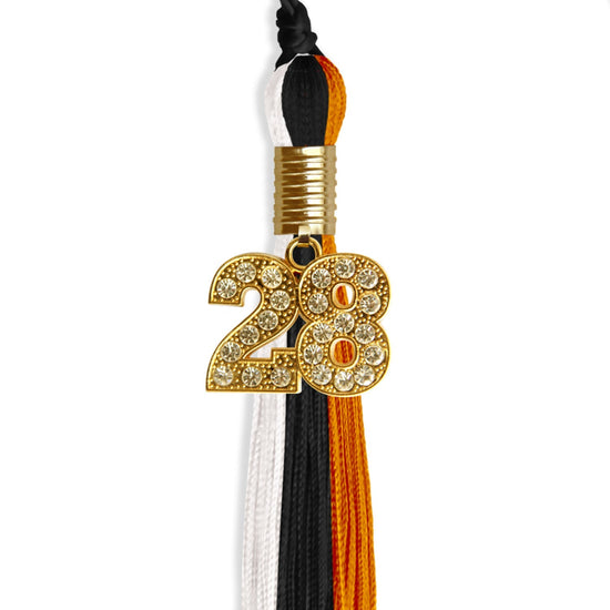 Black/Orange/White Graduation Tassel with Gold Bling Charm by Wholesale Grad Supply