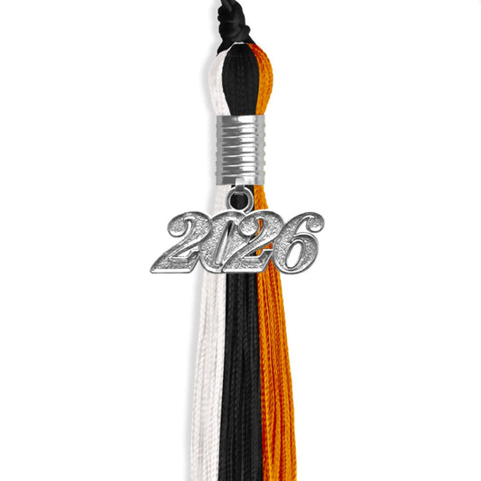 Black/Orange/White Graduation Tassel with Silver Bling Charm by Wholesale Grad Supply