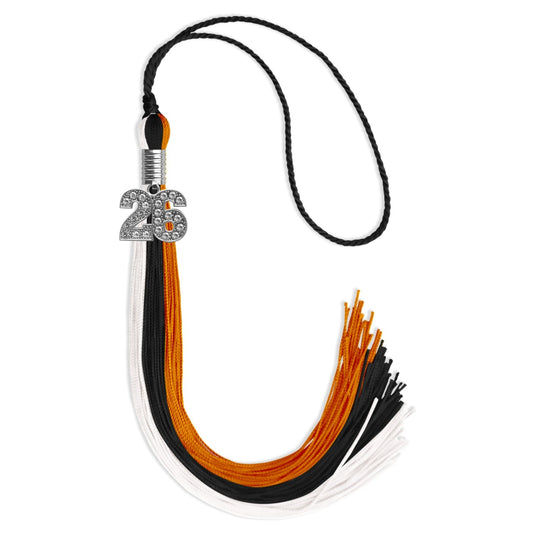 Black/Orange/White Graduation Tassel with Silver Bling Charm by Wholesale Grad Supply