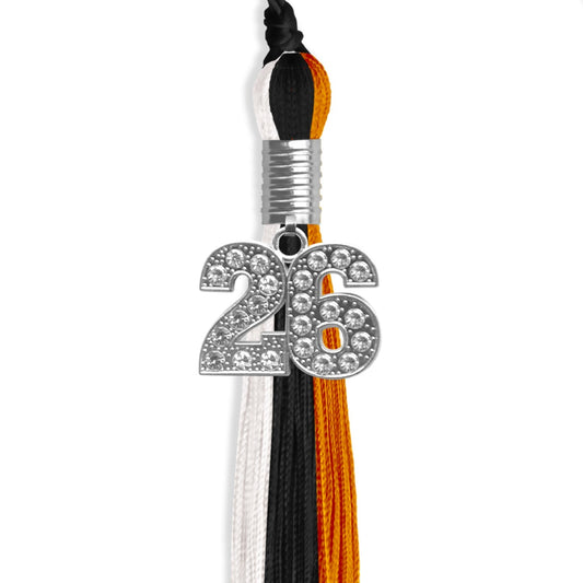 Black/Orange/White Graduation Tassel with Silver Bling Charm by Wholesale Grad Supply