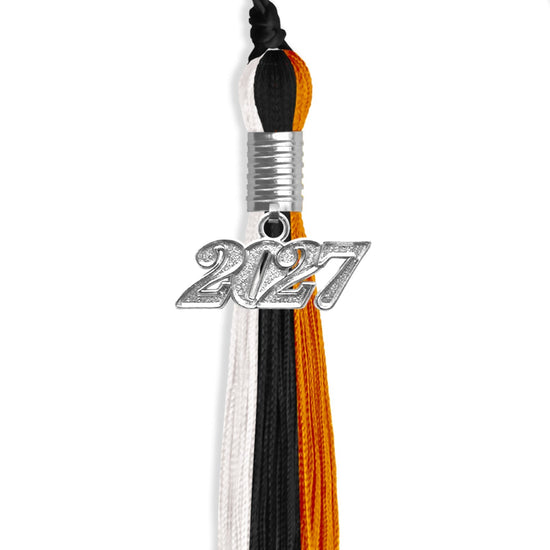 Black/Orange/White Graduation Tassel with Silver Bling Charm by Wholesale Grad Supply