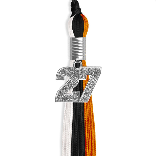 Black/Orange/White Graduation Tassel with Silver Bling Charm by Wholesale Grad Supply